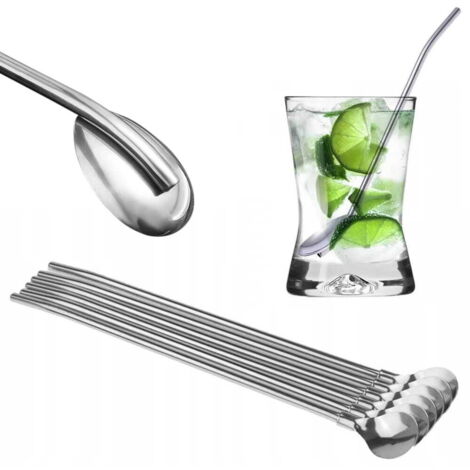 TG56226 PAILLES ET CUILLÈRES MÉTALLIQUES LONGUES pour CAFÉ ET BOISSONS LATTE DESSERTS