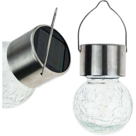TG60452 LAMPE SOLAIRE DE JARDIN À LED EN VERRE, DÉCORATIVE À SUSPENDRE AVEC CROCHET POUR BALCON