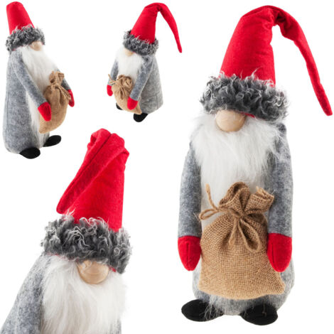 TG63073 Nain à barbe de Père Noël, grand gnome de 35 cm, décoration pour sapin de Noël
