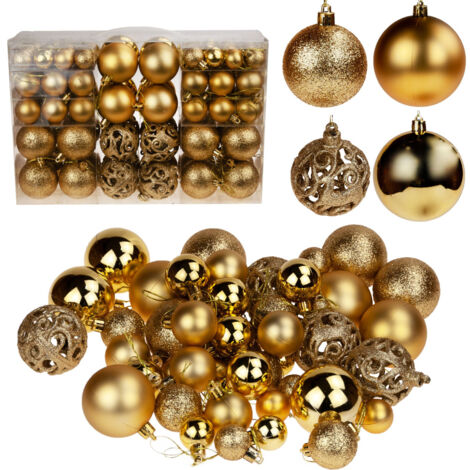 TG66272-3 ENSEMBLE DE 100 BOULES DE NOËL DORÉES XXL, MOTIFS 6/4/3 cm