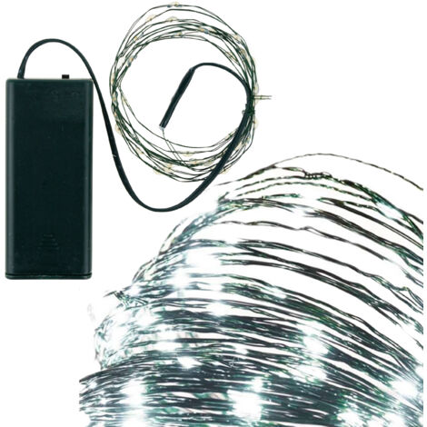 TG73524-1 Guirlande lumineuse pour sapin de Noël, fil vert, fonctionne sur piles, lumière blanche froide, 40 LED