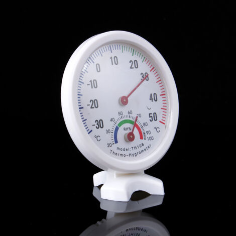 TH-108 Mini-Thermometer in Uhrenform, 2-in-1-Anzeige für Temperatur und Luftfeuchtigkeit im Innen- und Außenbereich, analog, mit Zeiger und rundem Zifferblatt, weiß, -3050 °C