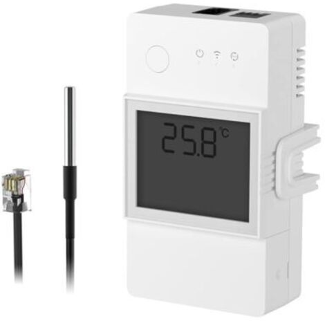 TH Elite 16A Interrupteur Connecté WiFi avec DS18B20 Capteur de Température Étanche, Contrôle à Distance via APP, Surveillance de Temp, Compatible avec Alexa, Google Home, Interface RJ11