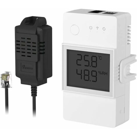 TH Elite 16A Interrupteur Connecté WiFi avec THS01 Capteur de Température et Humidité, Contrôle à Distance via APP, Surveillance de Temp, Compatible avec Alexa, Google Home, Interface RJ11
