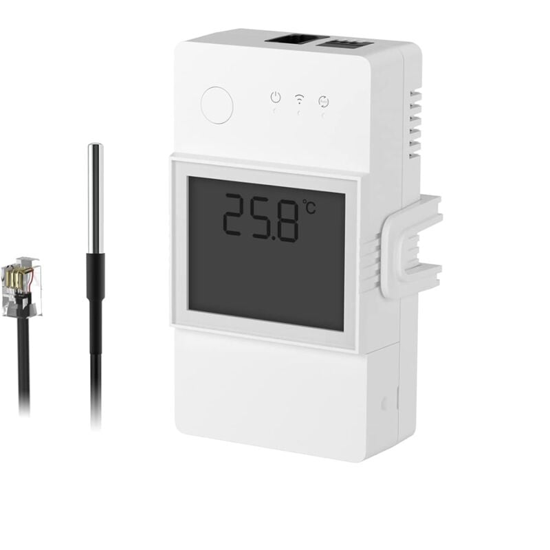 Th Elite 20A Interrupteur Connecté WiFi avec DS18B20 Capteur de Température Étanche, Contrôle à Distance via app, Surveillance de Temp, Compatible