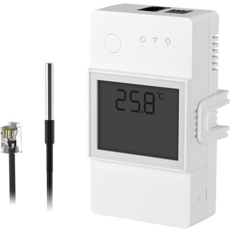 TH Elite 20A Interrupteur Connecté WiFi avec DS18B20 Capteur de Température Étanche, Contrôle à Distance via APP, Surveillance de Temp, Compatible avec Alexa, Google Home, Interface RJ11
