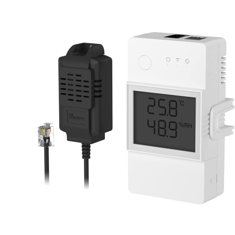 Th Elite 20A Interrupteur Connecté WiFi avec THS01 Capteur de Température et Humidité, Contrôle à Distance via app, Surveillance de Temp, Compatible