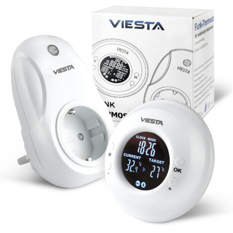 TH20 Termostato inalámbrico de enchufe (230V/3600W) – Digital, programable, con mando a distancia, programa semanal, temporizador, control 2,4 GHz, modos Confort/Auto/Manual y protección antigelo