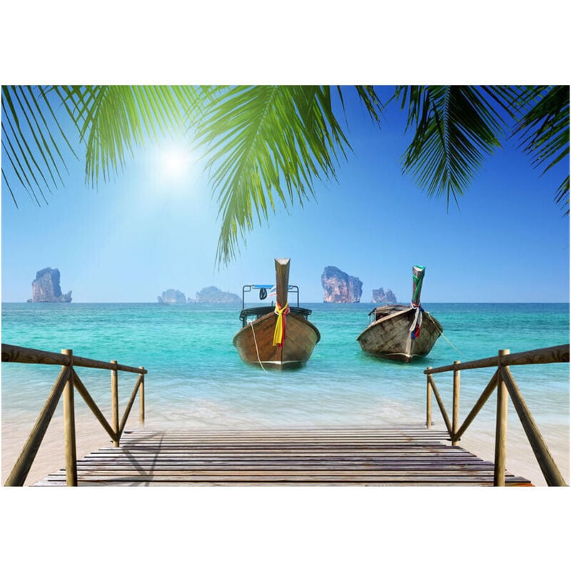 Ag Art - Photo murale intissée Thailande lagon avec 2 bateaux mer turquoise, 360x254 cm, 4 parts