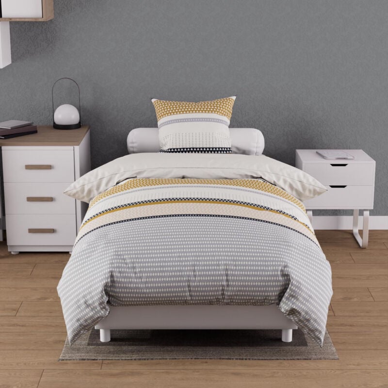 Parure housse de couette coton 57 fils 140x200 cm thales moutarde, par Soleil d'ocre