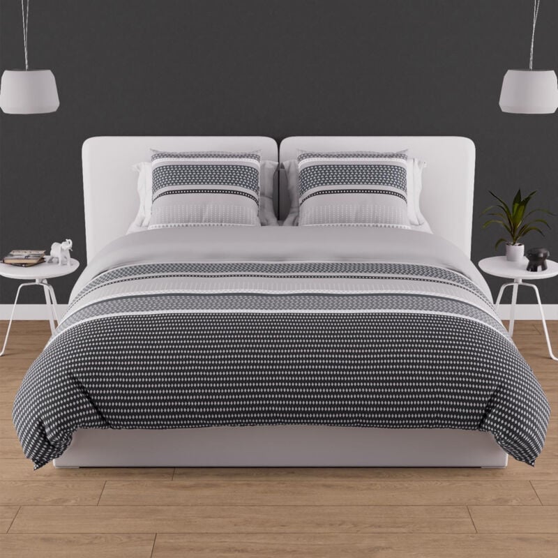 Parure housse de couette en coton 57 fils 260x240 cm thales gris, par Soleil d'ocre