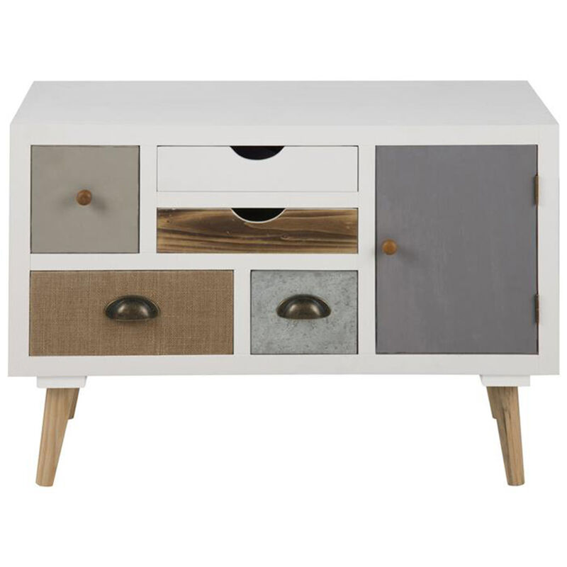 Thames Commode blanche avec 1 porte et 5 tiroirs de couleurs différentes. Livrée complètement montée.