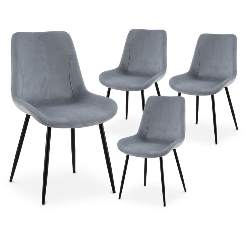 Thara - Lot de 4 chaises en velours gris thara