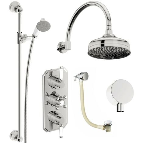 The Bath Co. Camberley concealed thermostatic mixer shower with wall arm, slider rail and bath filler