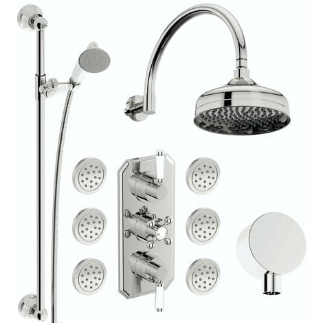 The Bath Co. Camberley concealed thermostatic mixer shower with wall arm, slider rail and body jets