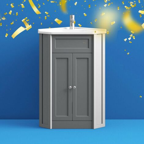 The Bath Co. Camberley satin grey corner floorstanding vanity unit and ceramic basin 580mm