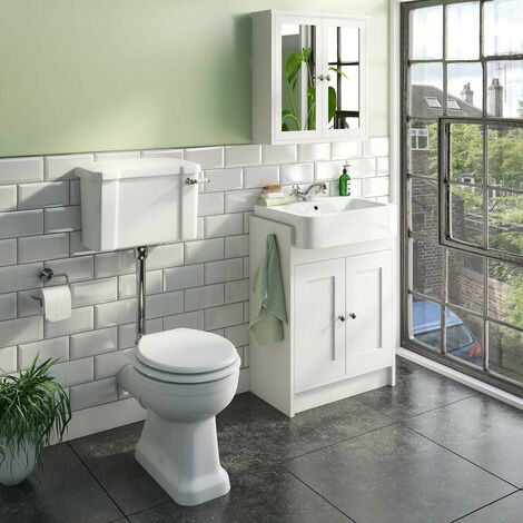 main image of "The Bath Co. Camberley white vanity unit with low level toilet and mirror cabinet"