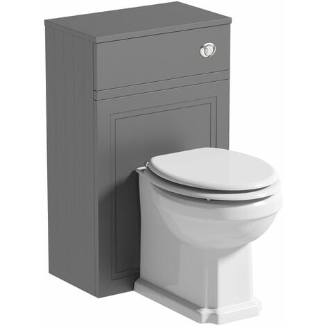 The Bath Co. Chartham slate matt grey back to wall unit and traditional toilet with white wooden seat