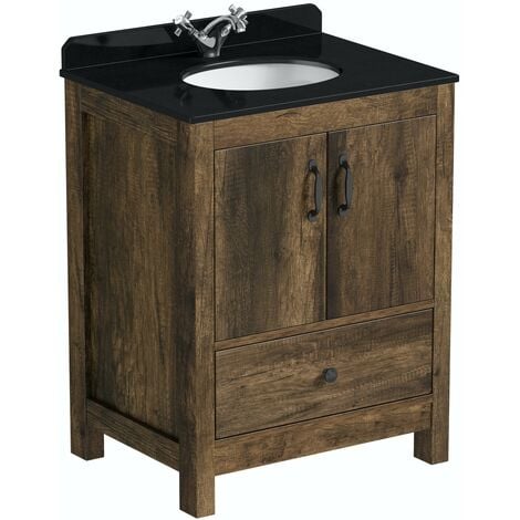 main image of "The Bath Co. Dalston floorstanding vanity unit and black marble basin 650mm"