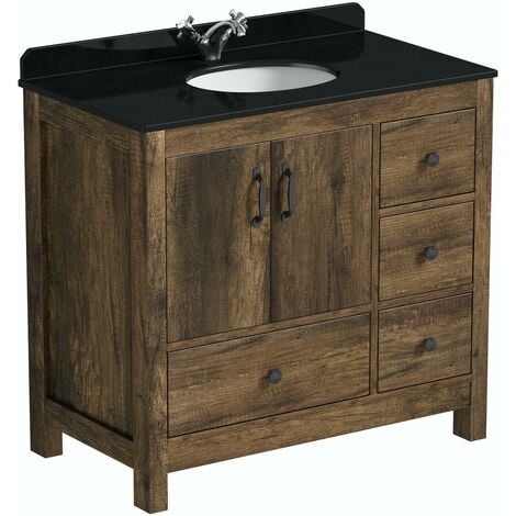 main image of "The Bath Co. Dalston floorstanding vanity unit and black marble basin 900mm"