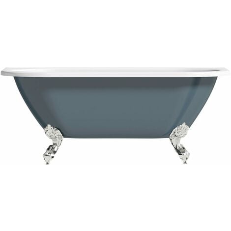 main image of "The Bath Co. Dalston province blue back to wall freestanding bath with chrome ball and claw feet"