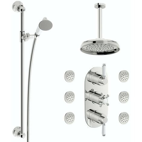 The Bath Co. Dulwich concealed thermostatic mixer shower with ceiling arm, slider rail and body jets