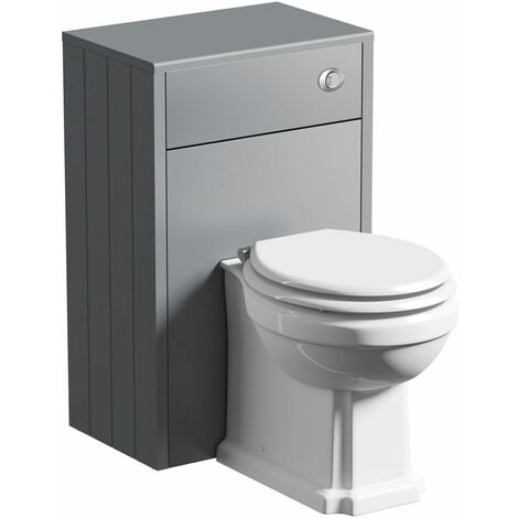 The Bath Co. Dulwich stone grey back to wall unit and traditional toilet with white wooden seat