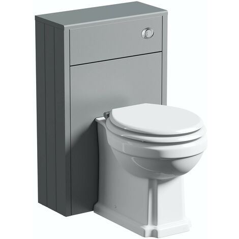 The Bath Co. Dulwich stone grey slimline back to wall unit and traditional toilet with white wooden seat