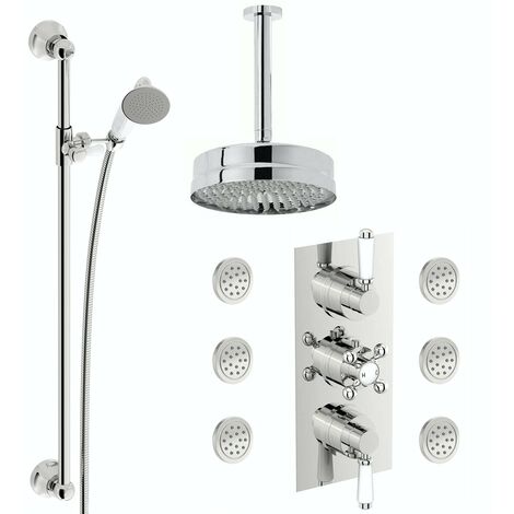 The Bath Co. Winchester concealed thermostatic mixer shower with ceiling arm, slider rail and body jets