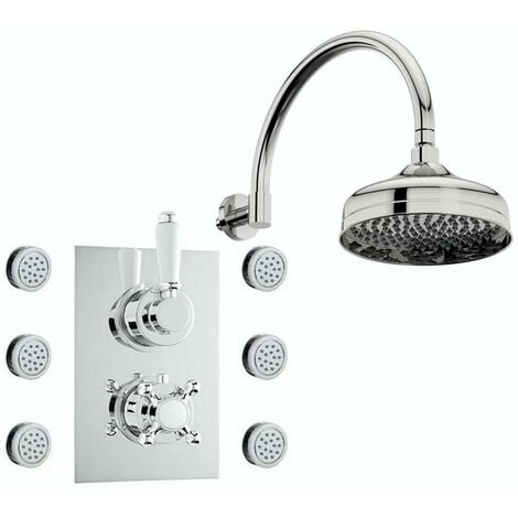 The Bath Co. Winchester concealed thermostatic mixer shower with wall arm and body jets