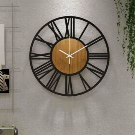 The cafe - 40cm Large Round Black Wooden Wall Clock for Living Room Decoration, Retro Roman Numerals, Silent, Does Not Tickle, Suitable for