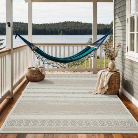 the carpet Calgary - robuster Teppich, Flachgewebe, modernes Design, ideal für Wohnzimmer, Esszimmer und Außenbereich, In- und Outdoor, Beige, 160 x 220 cm