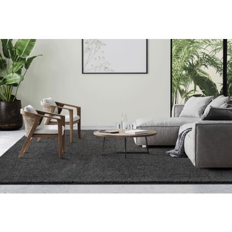 the carpet Grande Moderner Flauschiger Dichter Kurzflor Wohnzimmer Teppich, Supersoft Feeling, Elegant und Pflegeleicht, Anthrazit, 140 x 200 cm