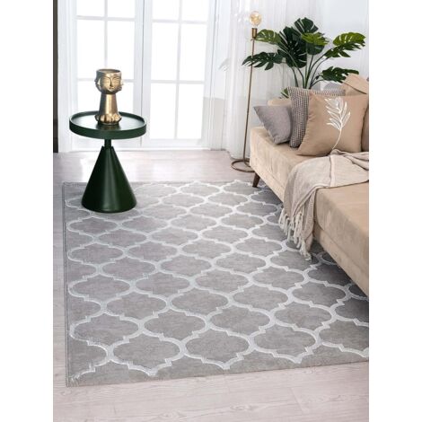 the carpet Knight Eleganter, Hochwertiger, Wohnzimmer Teppich, Softer Kurzflor, 3-D Effekt, Glänzende Design-Elemente, Grau, 140 x 200 cm