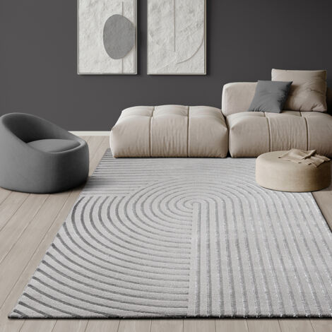 the carpet Knight Eleganter, Hochwertiger, Wohnzimmer Teppich, Softer Kurzflor, 3-D Effekt, Glänzende Design-Elemente, Grau, 160 x 230 cm