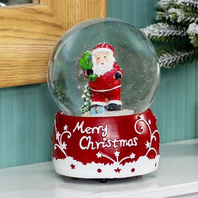 The Christmas Workshop - 70939 Musical Traditional Santa Claus Snow Globe / Indoor Festive Decoration / Wind Up & Play / 10.5cm x 10.5cm x 14.5cm