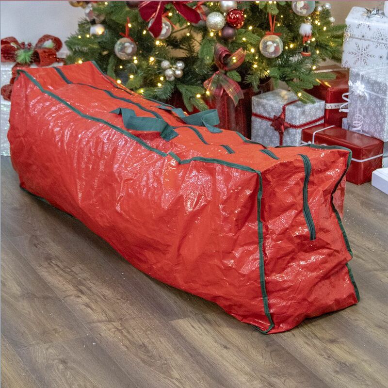 72079 Jumbo Red Artificial Xmas Tree Storage Bag / Moisture and Dust Proof / Dual Zipper Storage Containers / Name Card Slot - The Christmas Workshop