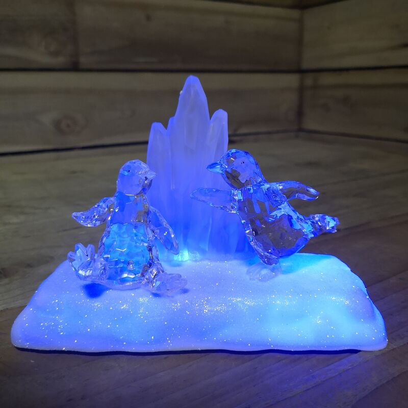 The Christmas Workshop - Acrylic Iceberg Penguin Scene With Blue LEDs