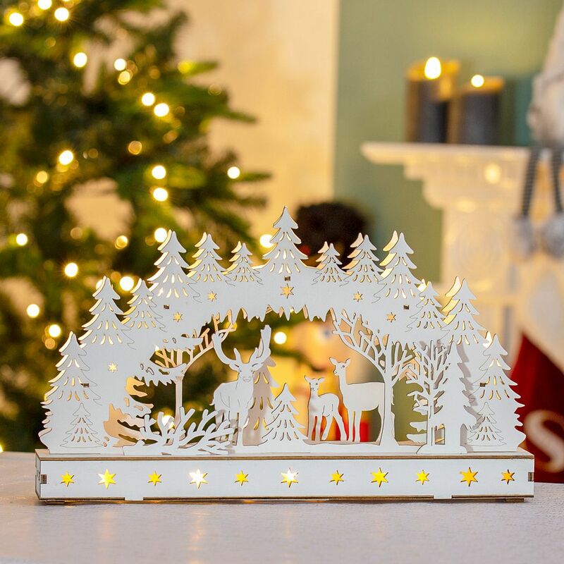 The Christmas Workshop - Light Up Wooden Festive Scenes/Indoor Christmas Decorations/Warm White LEDs/Hand Crafted/FSC Approved (Winter Forest Scene)