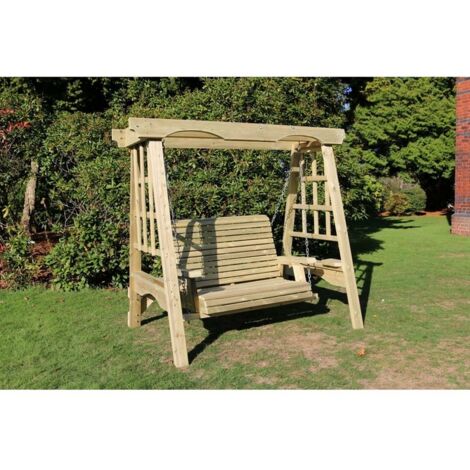 The Cottage Wooden Garden Swing - Sits 2 - L125 x W180 x H185 cm - Minimal Assembly Required - Set of Waterproof Cushions Included