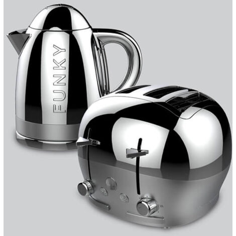 The Funky Appliance Company 1.7 Litre Kettle and 4 Slice Toaster Set Chrome
