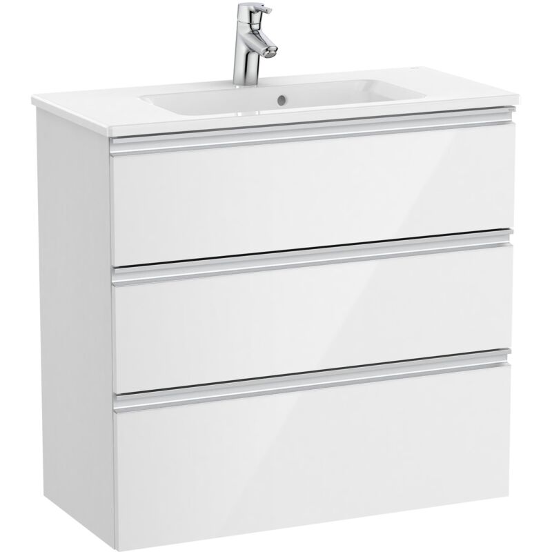 Roca - Pack Unik meuble bas compact 3 tiroirs + lavabo the gap Couleur : Blanc brillant - Dimensions : 805x380x759 mm