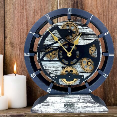 THE GEARS CLOCK Tischuhr mit echten beweglichen Zahnraedern - Canada Collection - 10" Rund - Grey - White