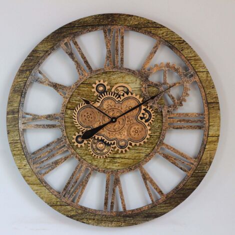 THE GEARS CLOCK Wanduhr mit echten beweglichen Zahnraedern - America Collection - 36" Rund - Gold - Antique