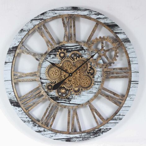 THE GEARS CLOCK Wanduhr mit echten beweglichen Zahnraedern - America Collection - 36" Rund - Grey - White