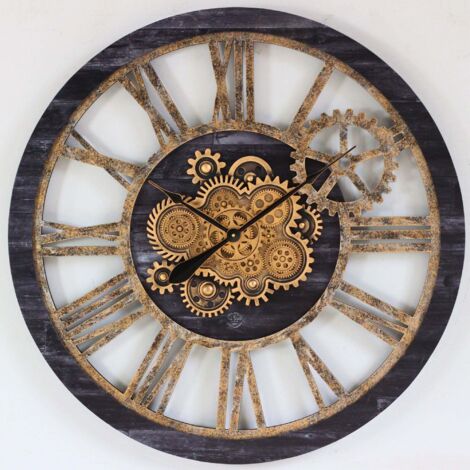 THE GEARS CLOCK Wanduhr mit echten beweglichen Zahnraedern - America Collection - 36" Rund - Vintage - Black