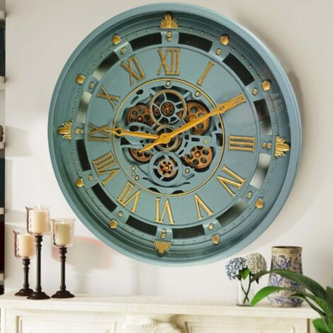 THE GEARS CLOCK Wanduhr mit echten beweglichen Zahnraedern - Belgium Collection - 26" Rund - Grey