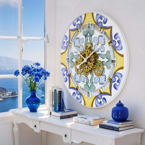 THE GEARS CLOCK Wanduhr mit echten beweglichen Zahnraedern - Italy Collection - 24" Rund - Minori