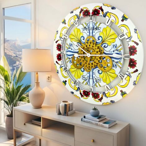 THE GEARS CLOCK Wanduhr mit echten beweglichen Zahnraedern - Italy Collection - 24" Rund - Positano