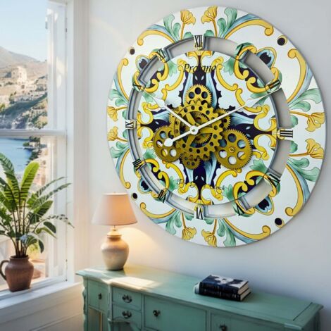 THE GEARS CLOCK Wanduhr mit echten beweglichen Zahnraedern - Italy Collection - 24" Rund - Praiano